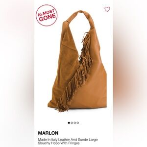 Marlon leather & suede large slouchy hobo with fringes
